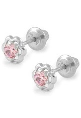 outstanding itty-bitty baby clear flower sterling silver earrings